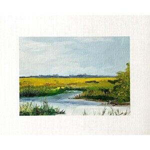 8x10 Original Oil Seascape Painting Marsh Lowcountry Clouds Coastal Art Signed